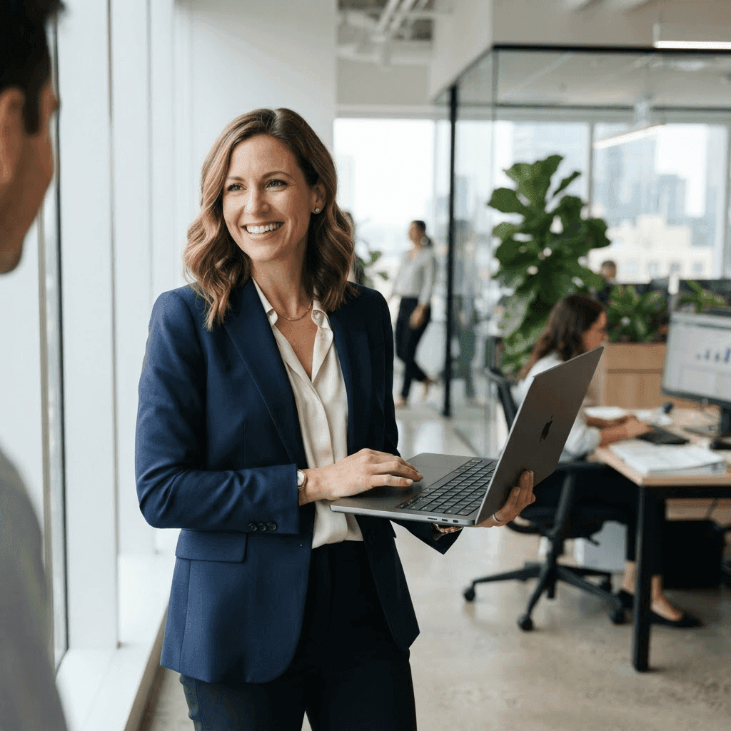 Business consultant with a laptop in a modern office