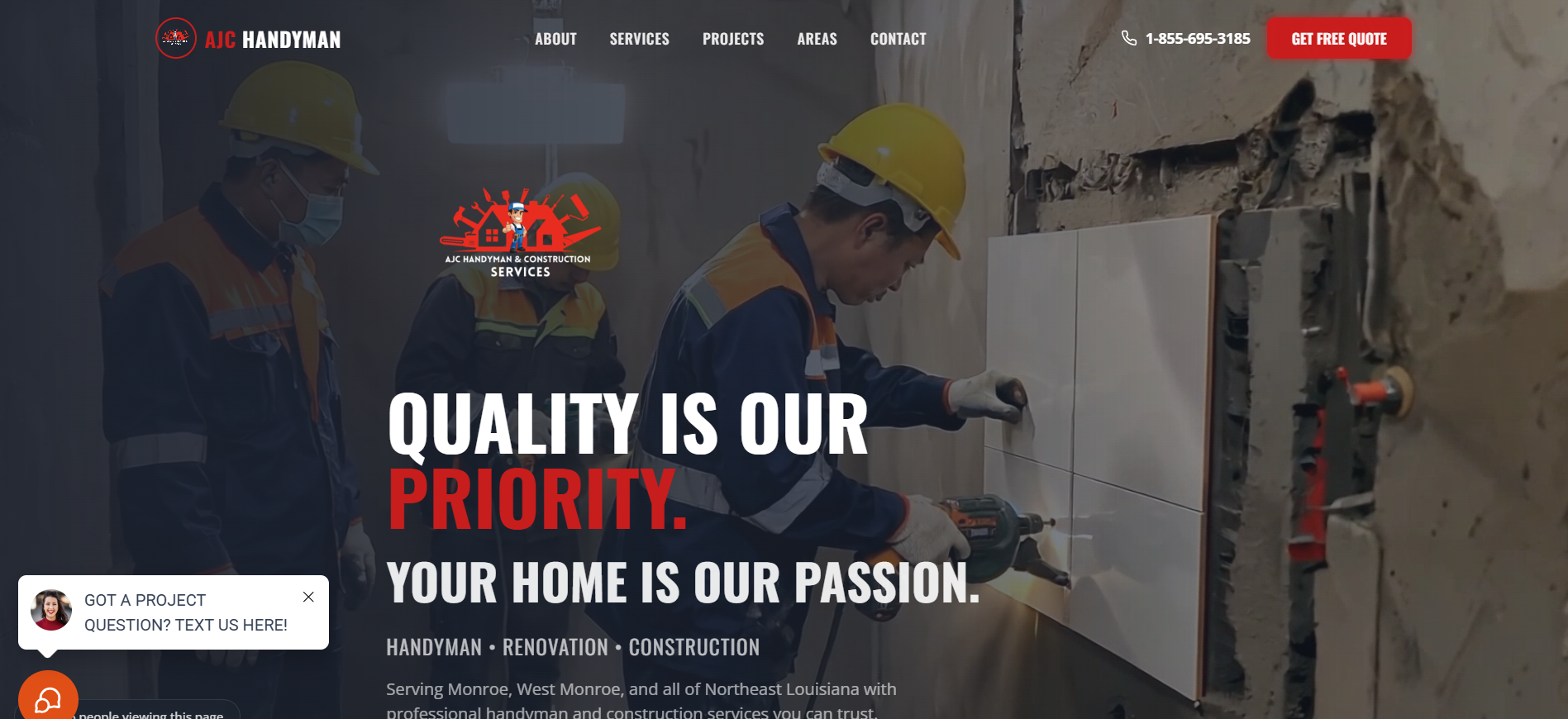 Homepage of the AJC Handyman & Construction website built by TGN Digital and Energize Your Brand
