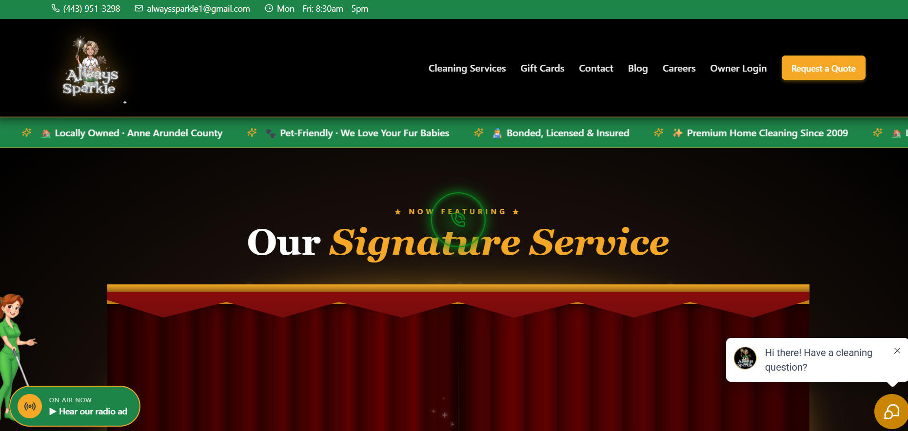 Homepage of the Always Sparkle Cleaning website built by TGN Digital and Energize Your Brand
