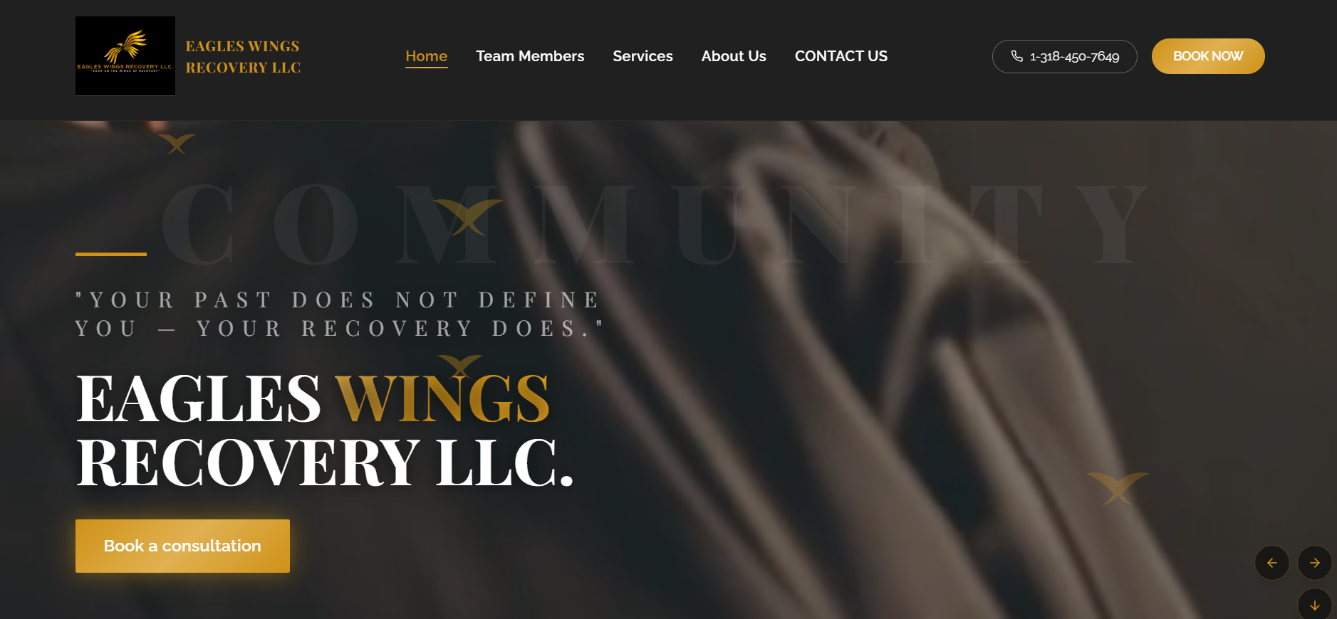 Homepage of the Eagles Wings Recovery LLC website built by TGN Digital and Energize Your Brand