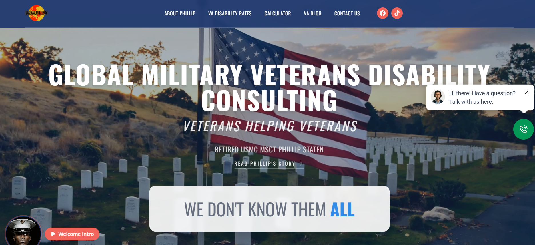 Homepage of the Global Military Veterans Disability Consulting website built by TGN Digital and Energize Your Brand
