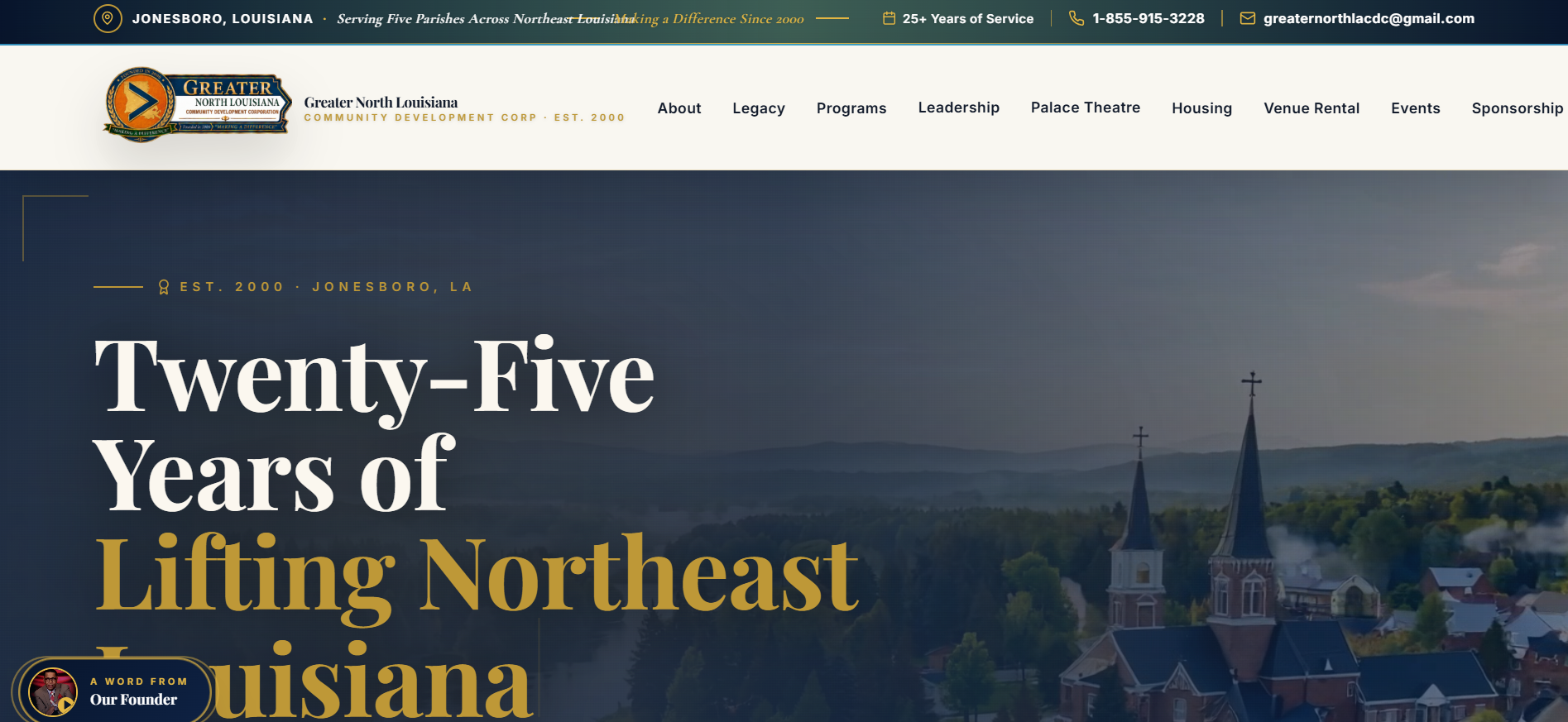 Homepage of the Greater North Louisiana CDC website built by TGN Digital and Energize Your Brand