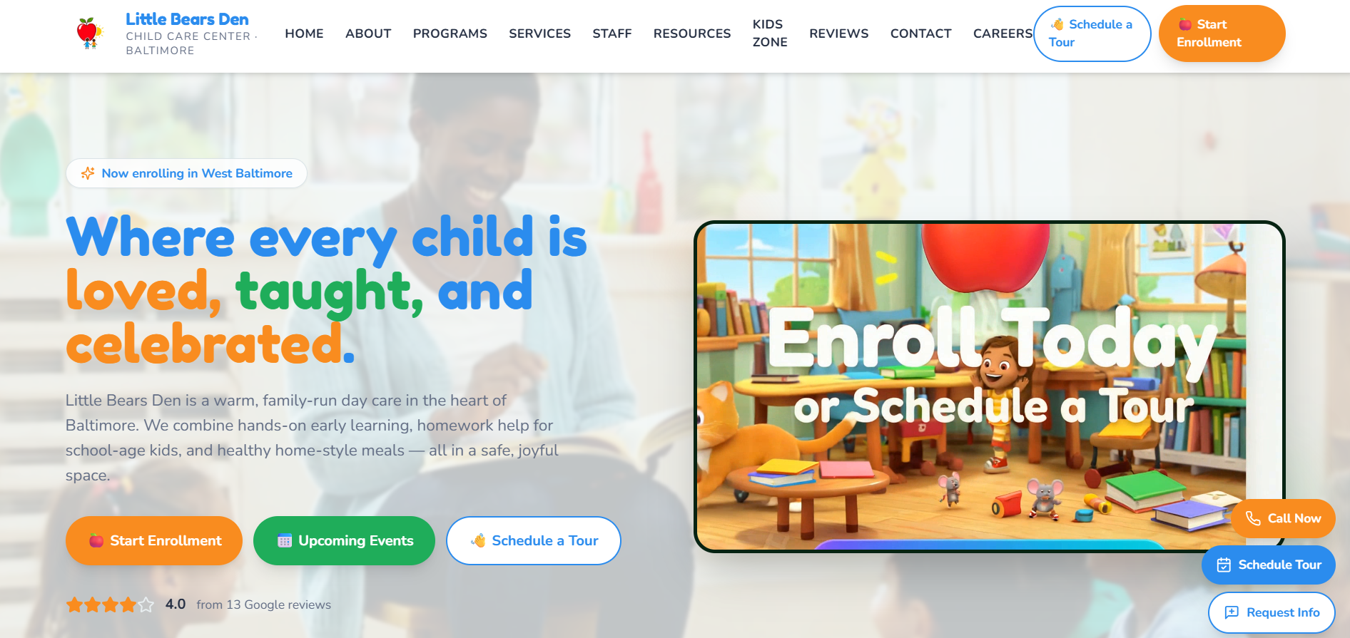 Homepage of the Little Bears Den website built by TGN Digital and Energize Your Brand