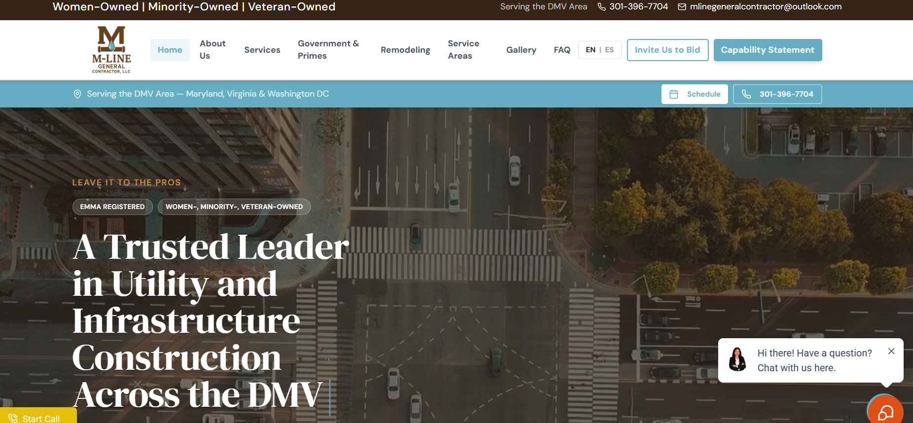 Homepage of the M-Line General Contractor website built by TGN Digital and Energize Your Brand