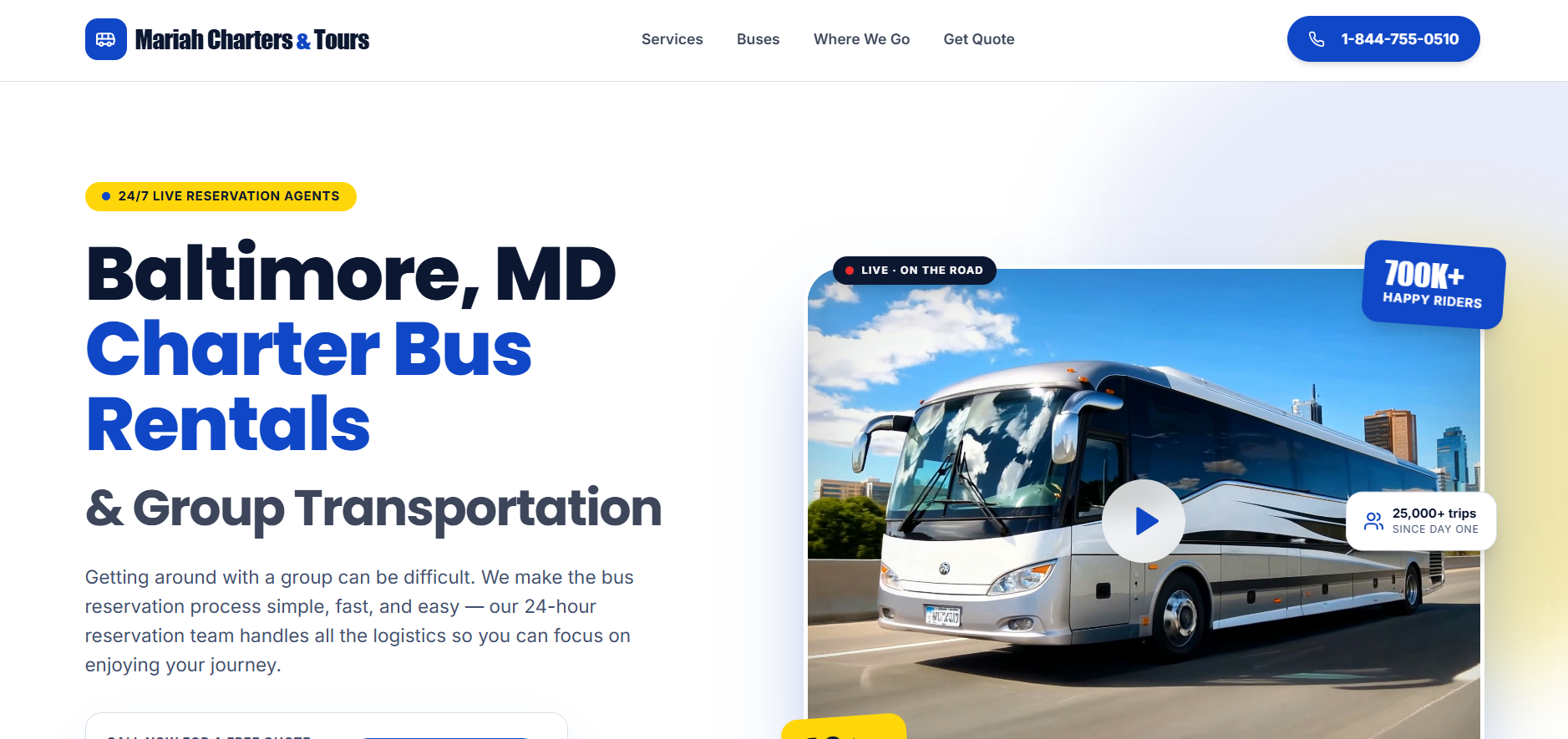 Homepage of the Mariah Charters & Tours website built by TGN Digital and Energize Your Brand